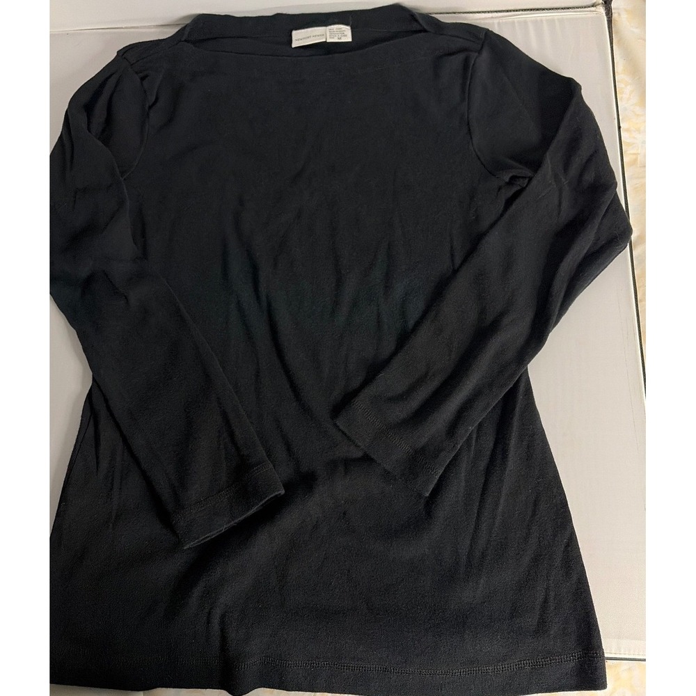 Newport News Black Long Sleeve Boat Neck Cotton Top Size M Style K 0282